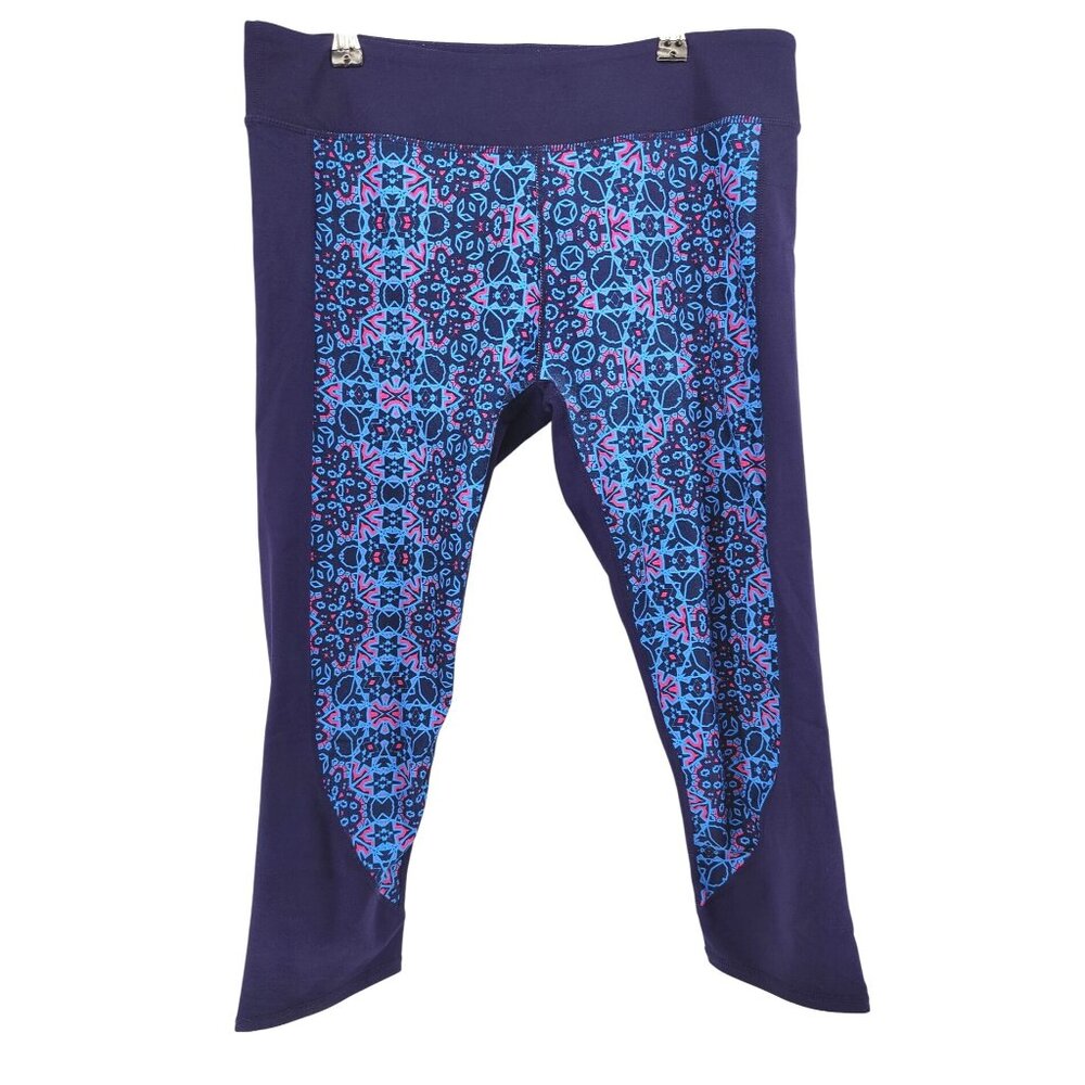 Fabletics Crop Leggings Women's High Rise Blue/Purple Mosaic Print